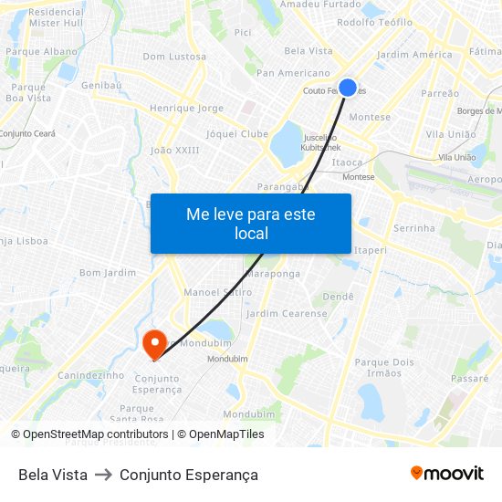 Bela Vista to Conjunto Esperança map