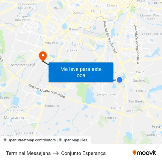 Terminal Messejana to Conjunto Esperança map