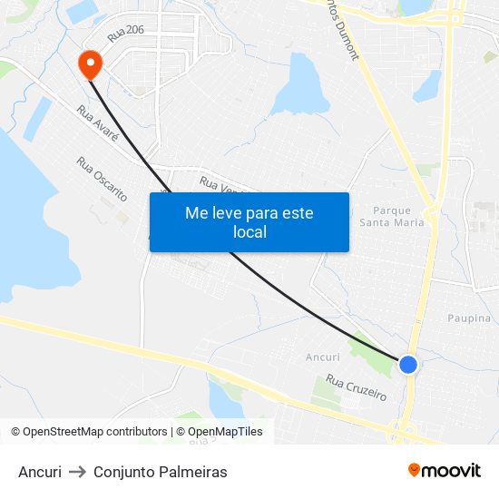 Ancuri to Conjunto Palmeiras map