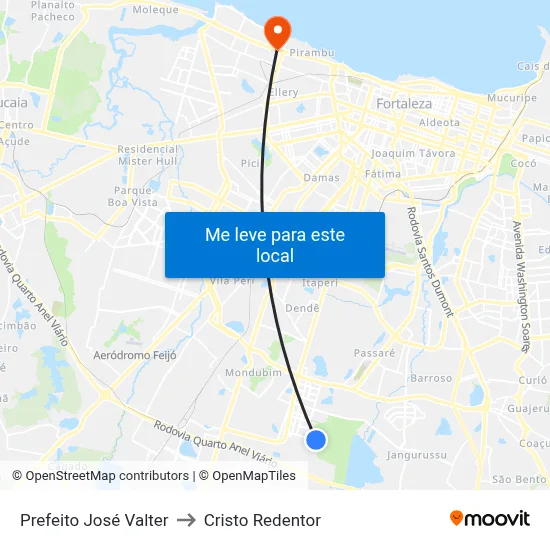 Prefeito José Valter to Cristo Redentor map