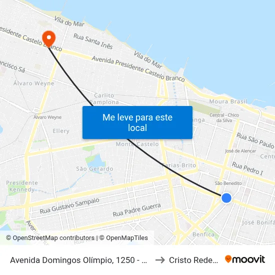 Avenida Domingos Olímpio, 1250 - Benfica to Cristo Redentor map