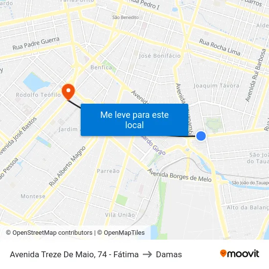 Avenida Treze De Maio, 74 - Fátima to Damas map