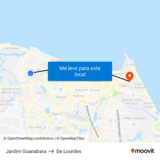 Jardim Guanabara to De Lourdes map