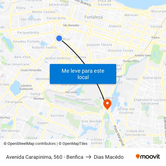 Avenida Carapinima, 560 - Benfica to Dias Macêdo map