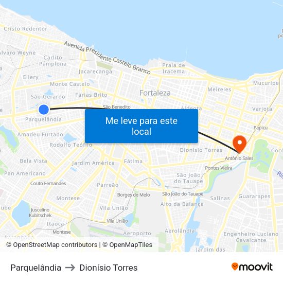 Parquelândia to Dionísio Torres map