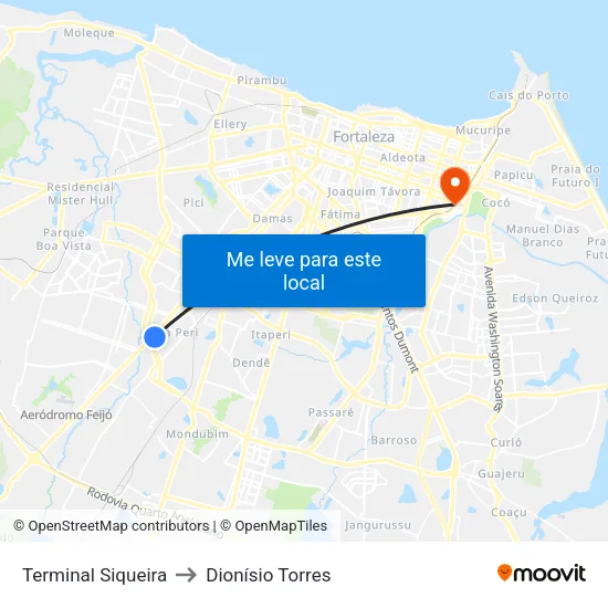 Terminal Siqueira to Dionísio Torres map