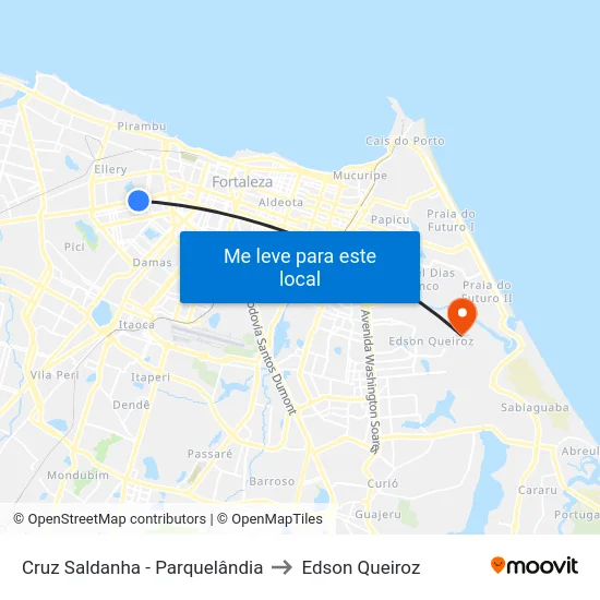 Cruz Saldanha - Parquelândia to Edson Queiroz map