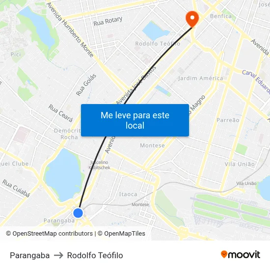Parangaba to Rodolfo Teófilo map