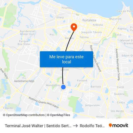 Terminal José Walter | Sentido Sertão to Rodolfo Teófilo map