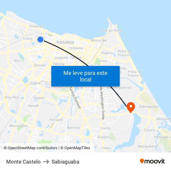 Monte Castelo to Sabiaguaba map