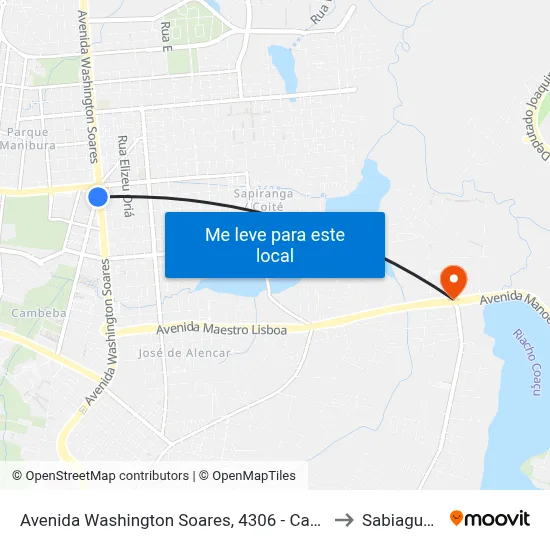 Avenida Washington Soares, 4306 - Cambeba to Sabiaguaba map