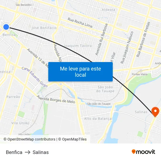 Benfica to Salinas map