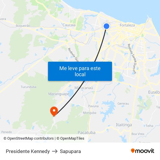 Presidente Kennedy to Sapupara map