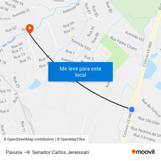 Pavuna to Senador Carlos Jereissati map