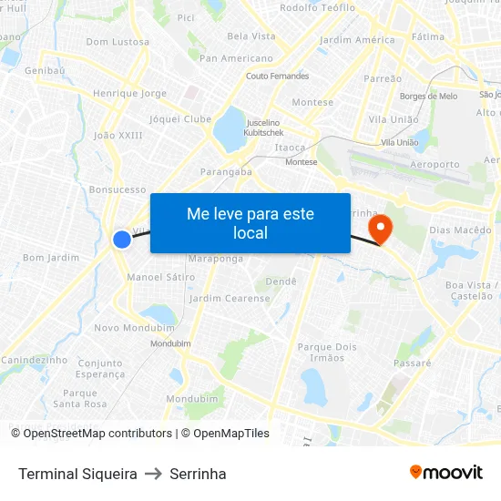 Terminal Siqueira to Serrinha map