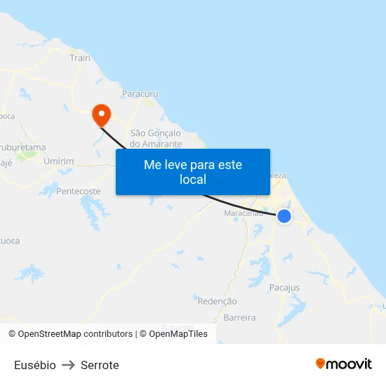Eusébio to Serrote map