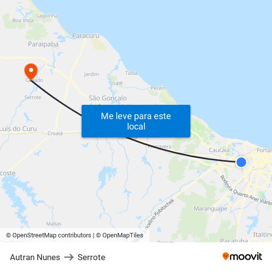 Autran Nunes to Serrote map
