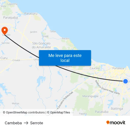 Cambeba to Serrote map