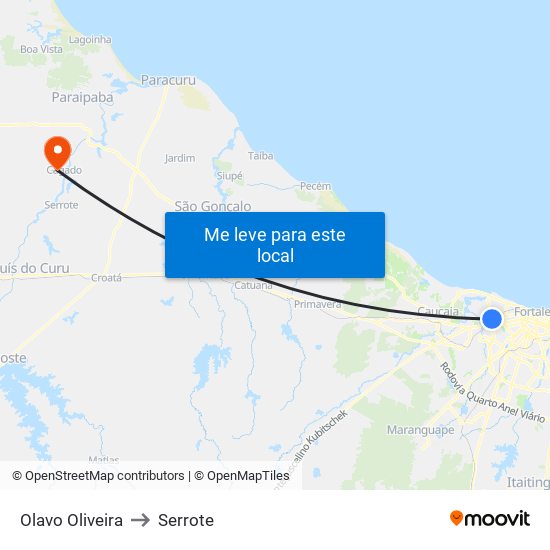Olavo Oliveira to Serrote map