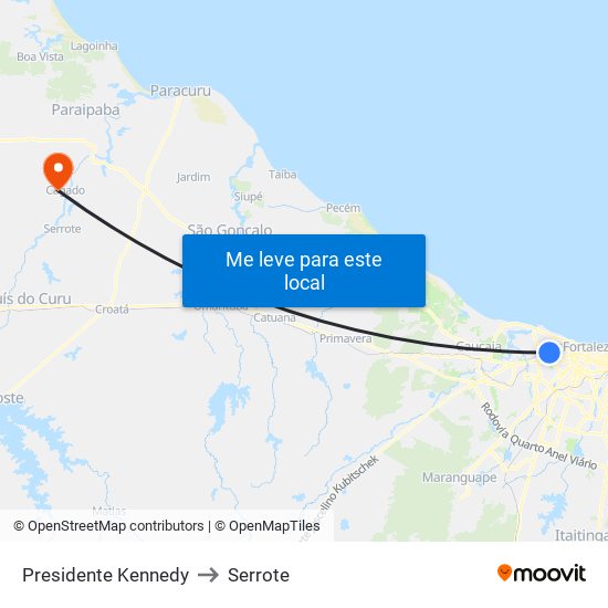 Presidente Kennedy to Serrote map