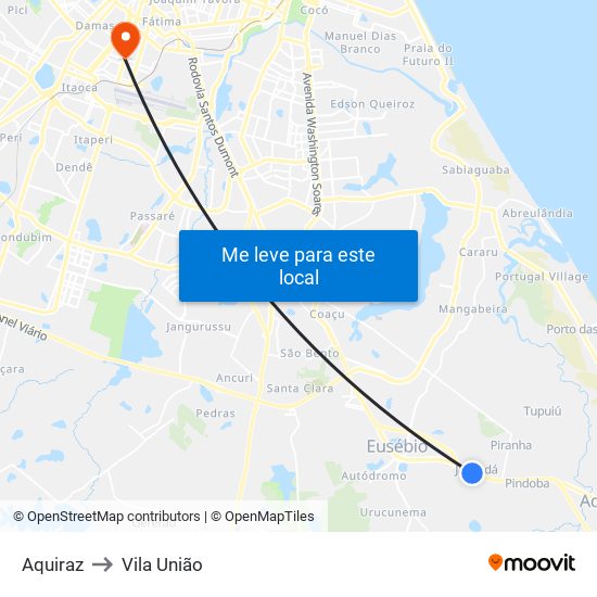 Aquiraz to Vila União map