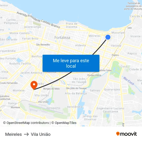 Meireles to Vila União map