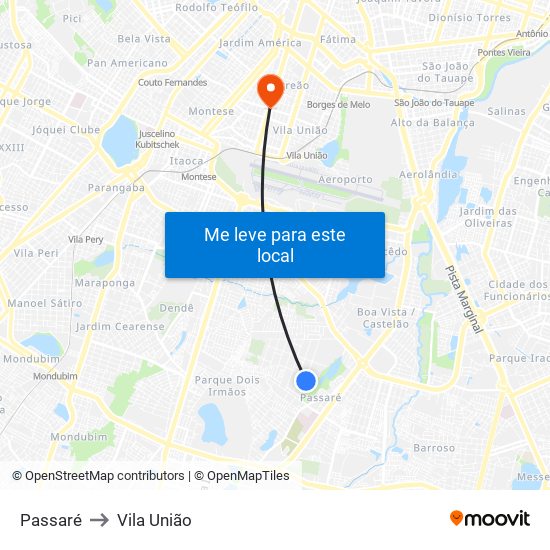 Passaré to Vila União map