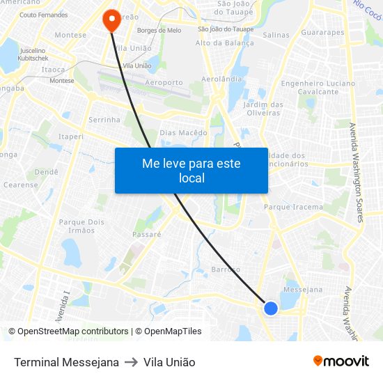 Terminal Messejana to Vila União map