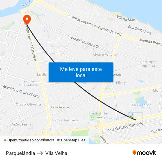 Parquelândia to Vila Velha map