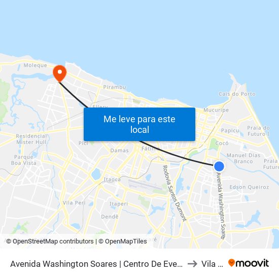 Avenida Washington Soares | Centro De Eventos Do Ceará - Edson Queiroz to Vila Velha map