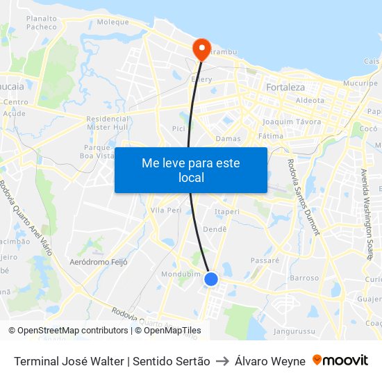 Terminal José Walter | Sentido Sertão to Álvaro Weyne map