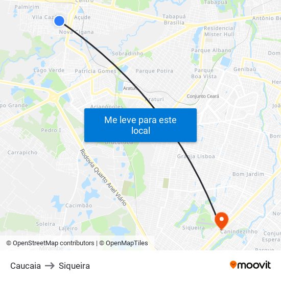Caucaia to Siqueira map