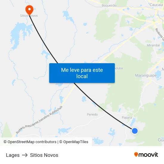 Lages to Sitios Novos map