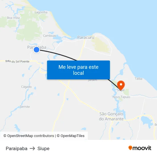 Paraipaba to Siupe map