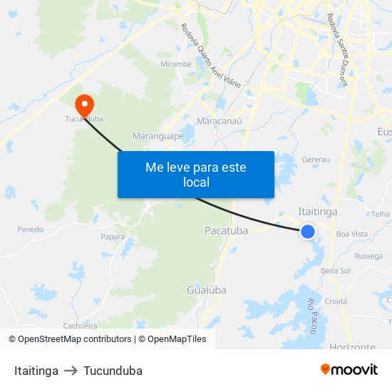 Itaitinga to Tucunduba map