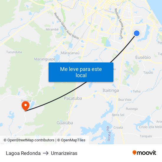 Lagoa Redonda to Umarizeiras map