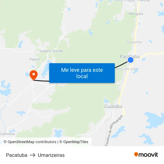 Pacatuba to Umarizeiras map