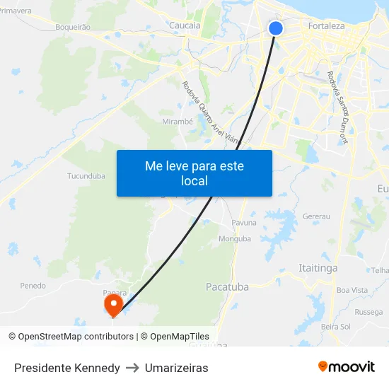 Presidente Kennedy to Umarizeiras map
