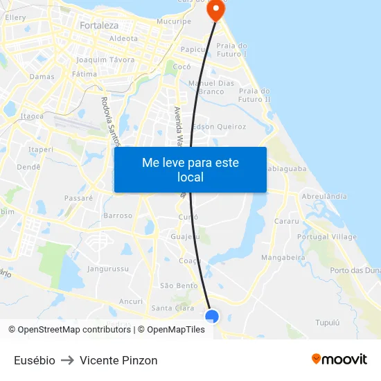 Eusébio to Vicente Pinzon map