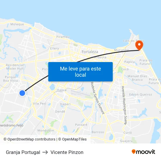 Granja Portugal to Vicente Pinzon map