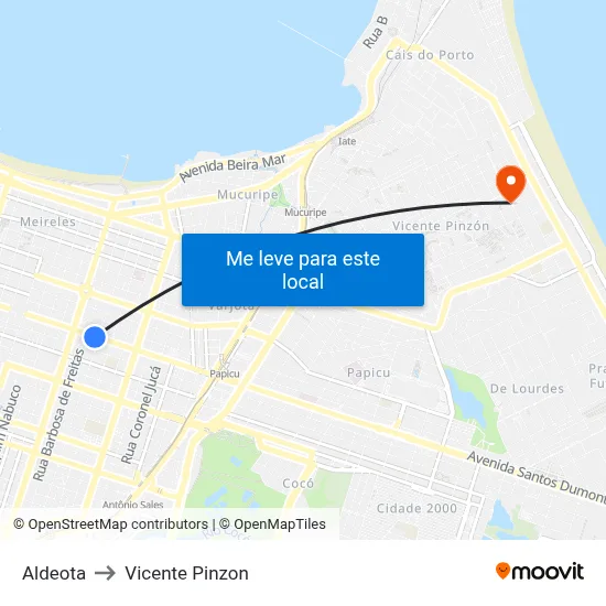Aldeota to Vicente Pinzon map