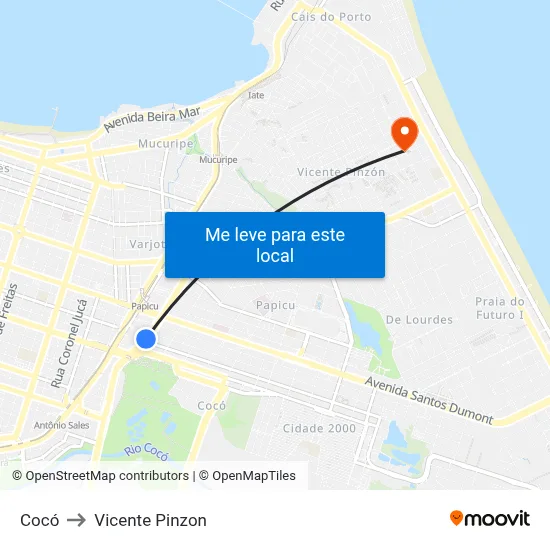 Cocó to Vicente Pinzon map