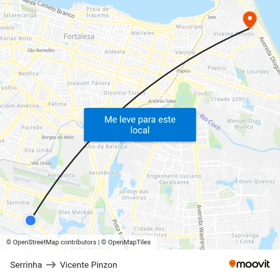 Serrinha to Vicente Pinzon map
