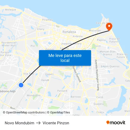 Novo Mondubim to Vicente Pinzon map