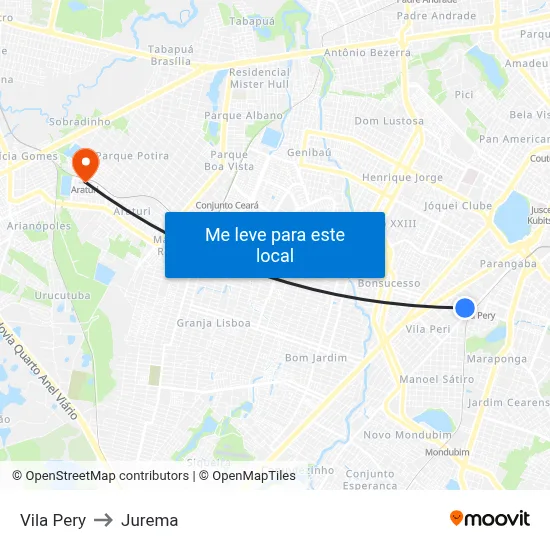 Vila Pery to Jurema map