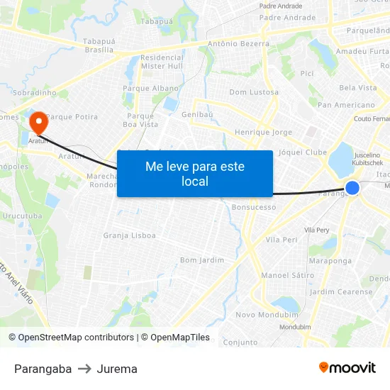 Parangaba to Jurema map