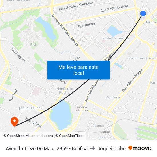 Avenida Treze De Maio, 2959 - Benfica to Jóquei Clube map
