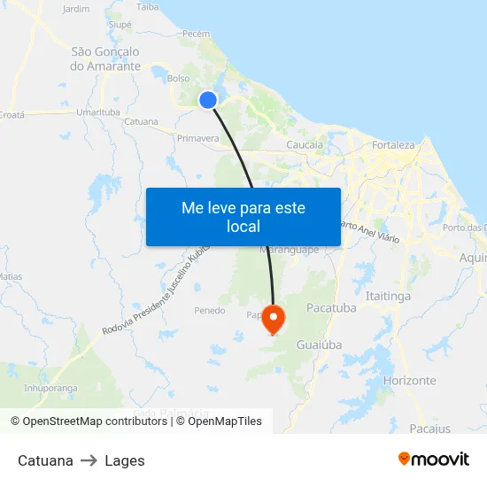 Catuana to Lages map
