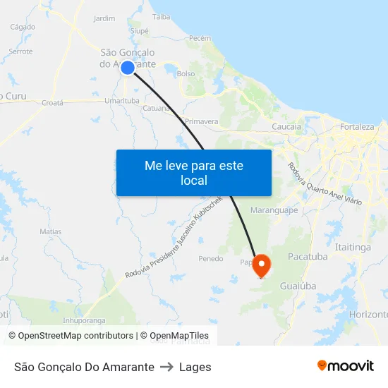 São Gonçalo Do Amarante to Lages map