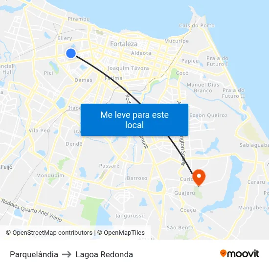 Parquelândia to Lagoa Redonda map